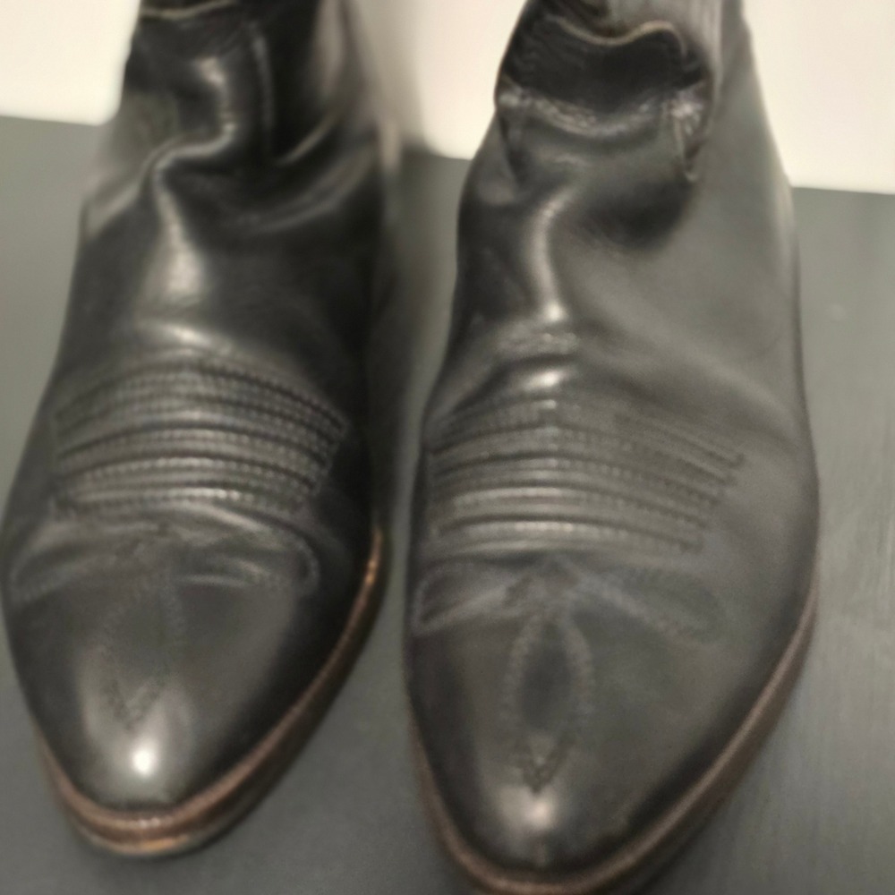 Black Leather Cowboy Boots Women's Western Tall Riding Boots‎ Pointed Toe - Picture 5 of 15